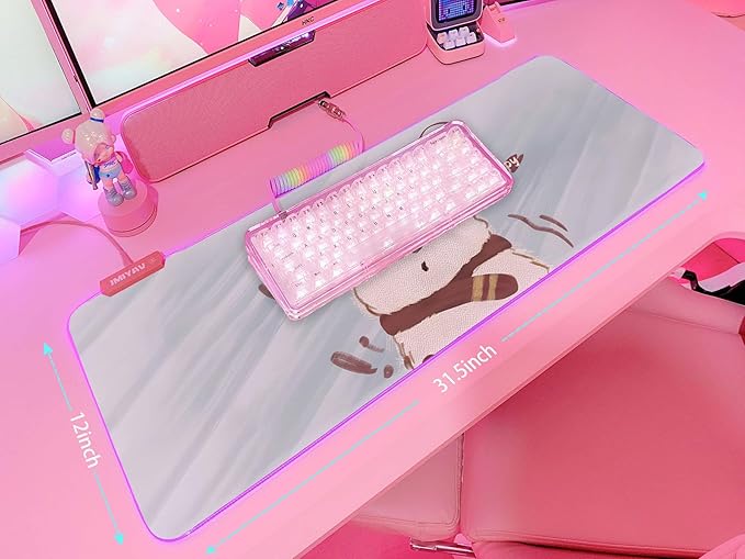 JMIYAV Pink RGB Gaming Mouse Pad 31.5x12 Inch PC XL Large Extended Glowing Led Light Up Desk Pad Non-Slip Rubber Base Computer Cute Mousepad Mat Desk Accessories Gaming Setup 60-0768