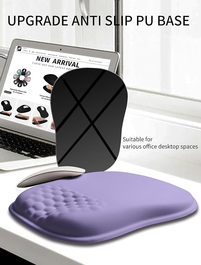Hokafenle Ergonomic Wrist-Hugging Mouse Pad Wrist Support U-Shaped Holding Wrist Rest Mousepad for Carpal Tunnel Pain Relief with Cushioned Memory Foam Slope Massage Bulge (10.2x8.3 inLavender)