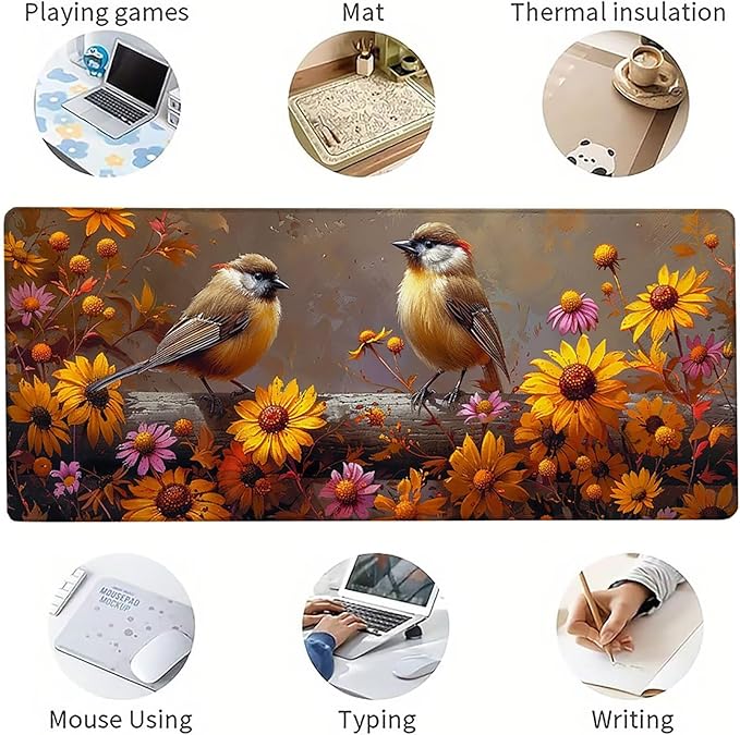 Yellow Mouse Pad Large 40x20 in Gaming Mousepad with Non-Slip Rubber Base Waterproof Smooth Surface Desk mat Extended Desk Mat with Stitched Edges Computer Accessories Gifts for Men Bird C-9510