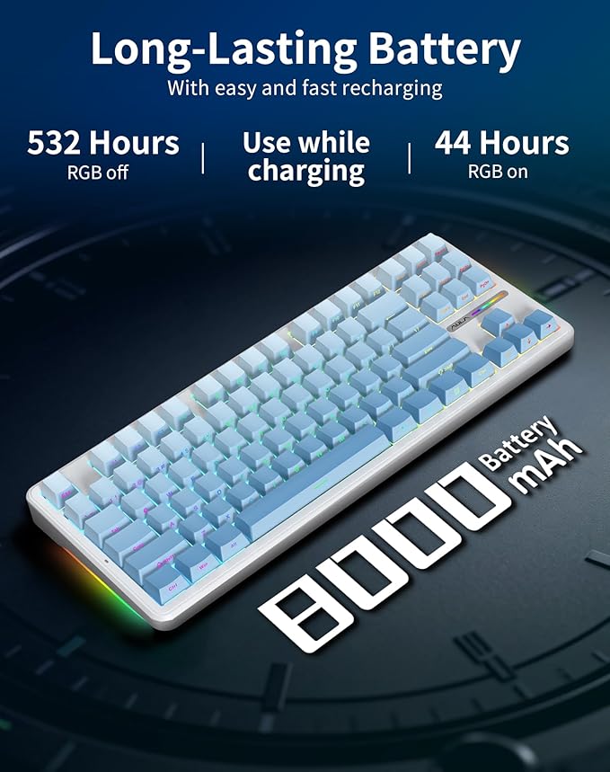 Aula F87 Pro Wireless Mechanical Keyboard 87-Key TKL Tri-Mode (BT5.0/2.4G/USB-C) Hot Swappable Gasket Mount Keyboard 8000mAh Battery RGB Backlit PBT Keycaps Custom Gaming Keyboard for PC Mac