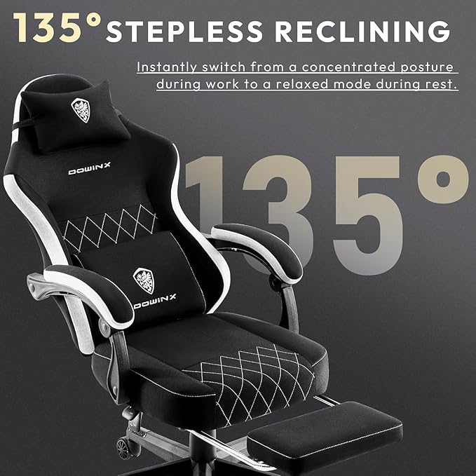 Dowinx Fabric Gaming Chair Computer Office Chair with Pocket Spring Cushions and Lumbar Support Ergonomic Massage Gaming Chairs with Footrest for Big and Tall Black
