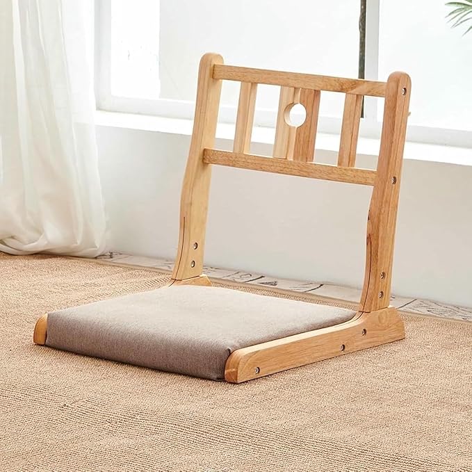 ELEFOCUS Foldable Floor Chair with Backrest Tatami Meditation Yoga Chair Rubber Timber Legless Adjustable Seat for Living Room