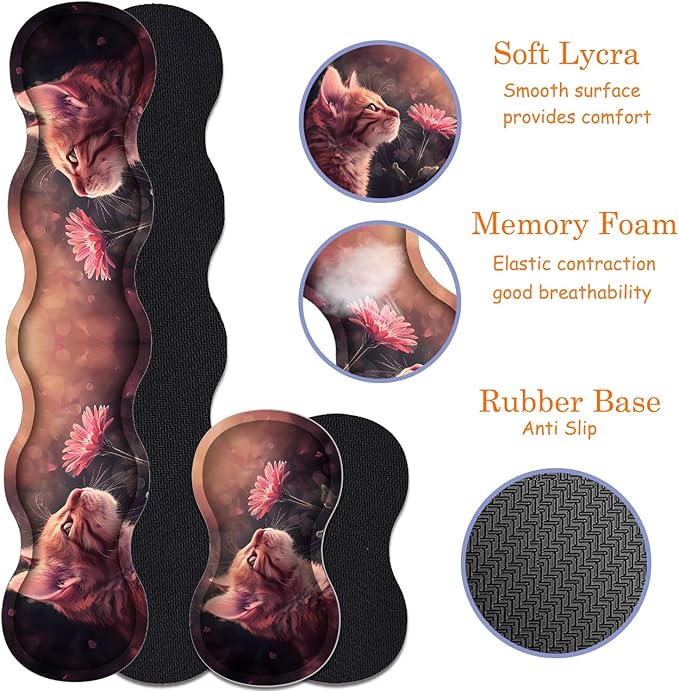 Large Gaming Mouse Pad + Keyboard Wrist Rest + Wrist Support + Coaster Set Memory Foam Ergonomic for Easy Typing XXL Extended Gaming Mouse Pad Table Pad - Kitten Daisy