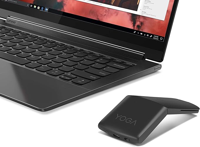 Lenovo Yoga Computer Mouse For PC Laptop Computer With Windows Or Chrome - 2.4GHz Wireless Nano Receiver &amp Bluetooth 5.0 - Ergonomic V-Shape - Twists Flat - Built-In Laser Presenter - Shadow Bla