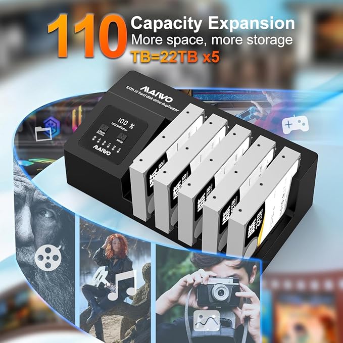 MAIWO 5 Bay External Hard Drive Docking Station with Cooling Fan - USB 3.1 SATA HDD Dock Cloner Duplicator for 3.5 2.5'' Drives Expandable Storage up to 110TB Black