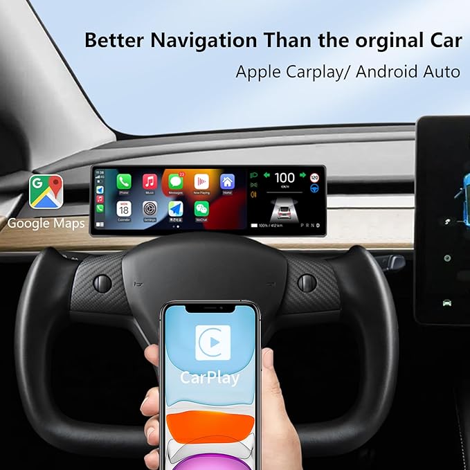 Head Up Display for Tesla Model 3 2017-2023 &amp Model Y 2019-20248.8 Touch Screen Instrument Cluster with CarPlay &amp Android Auto Real-Time Vehicle Info Display