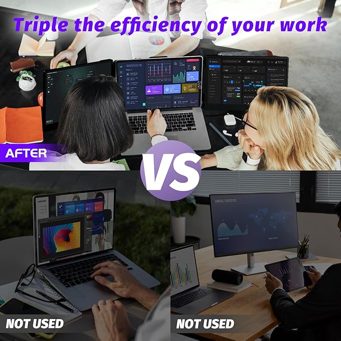 Laptop Screen Extender Monitor - Triple 14 inch IPS FHD 1080P Extended Monitors for 13-17 Laptops Type-C/HDMI/USB-A Compatible with Windows Mac Travel Work