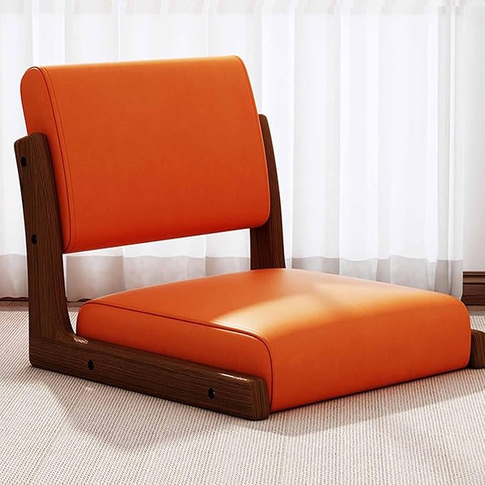 ELEFOCUS Floor ChairSolid Timber Floor Chair with backrestWithout Legs Portable Single Chair seat with Cushion(Orange 2)