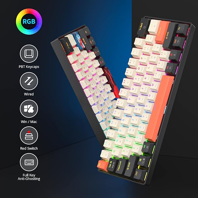 60% Mechanical Keyboard 61-Key Wired Gaming Keyboard with Red Switch RGB Lighting Effect PBT Keycaps Ultra-Compact Mini Keyboard Suitable for Win/Mac(61 Carbon)