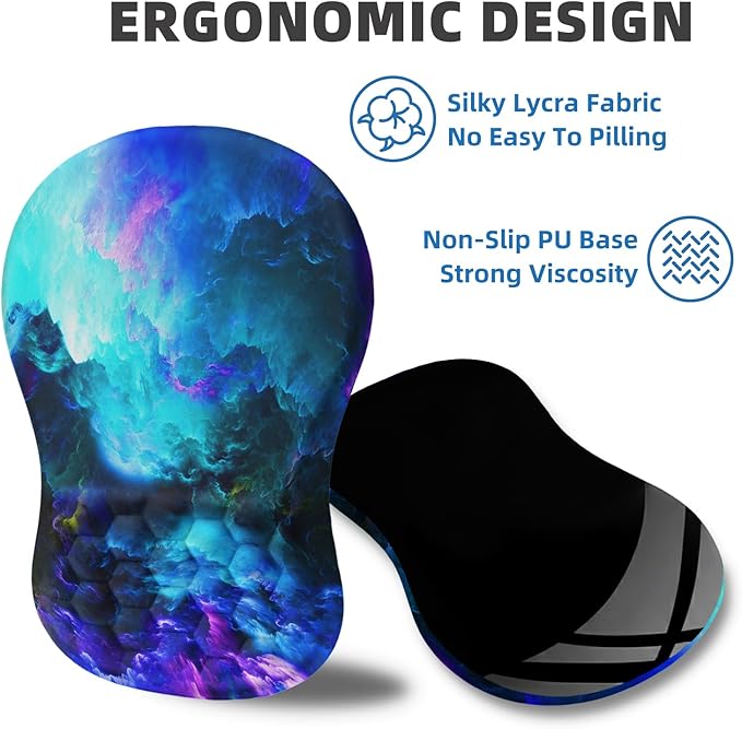 Ergonomic Mouse Pad Wrist Rest Carpal Tunnel Pain Relief Wrist Support Mousepad with Massage Bulge Memory Foam (Nebula 11.8x7.9 in)