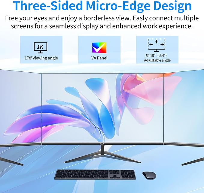 ZZA 27 inch 100Hz Curved Monitor with 1K 1920x1080 Computer Screen 27 inch FHD with HDMIVGA and Wall Mountable|1080P Eye Care PC Office Display for Working and Gaming
