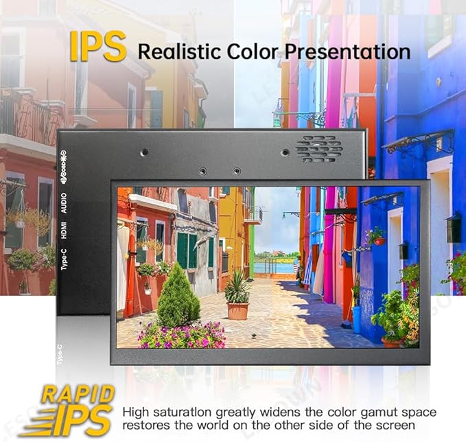 7 inch mini Small Monitor HD IPS 1024x600 LCD Screen 7inch USB C Portable Monitors External Display for Phone Laptop PC Build in Speakers (P70D)