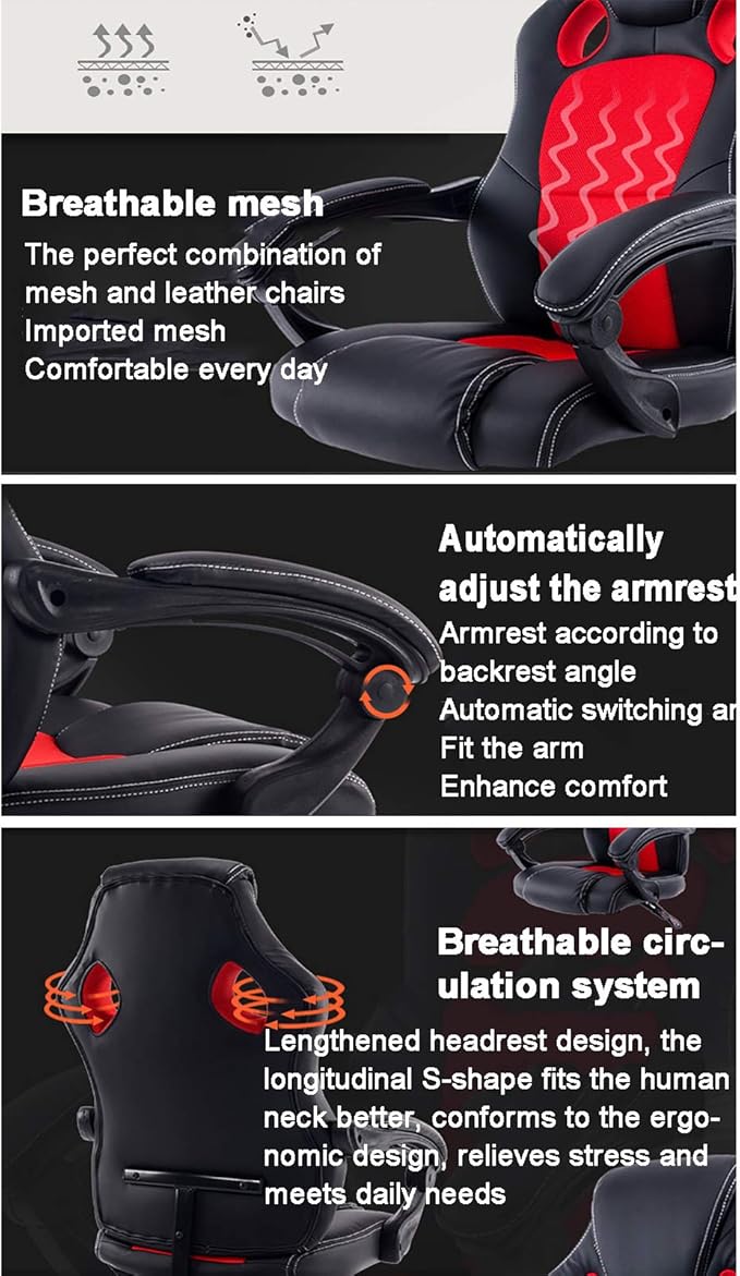 Office Chair Gaming Chair Computer Chair Gaming Chair Racing Office ChairPU Leather Rolling Computer Chair with Thick SeatHeight Adjustable Game Chair High Back Swivel Gamer Chair Recliner