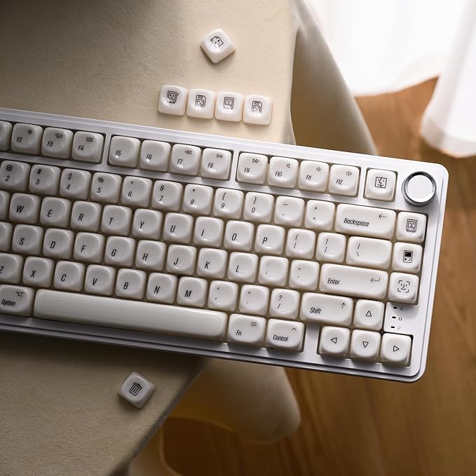 OHY XVX White Keycaps MOA Profile Keycap Set Minimalist Mac Style Custom Cute Ceramic-Textured Keycaps for MX Switches Mechanical Keyboard-White Chocolate