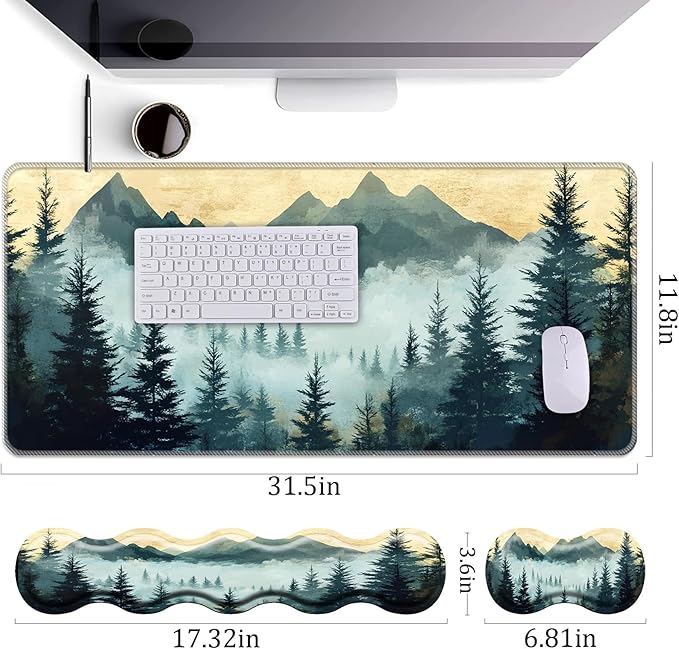 Keyboard Wrist Rest+Mouse Wrist Pad+Desk Pad SetMemory Foam Ergonomic Easy Typing Pain Relief for Computer Laptop Office Home - Mountain Stream