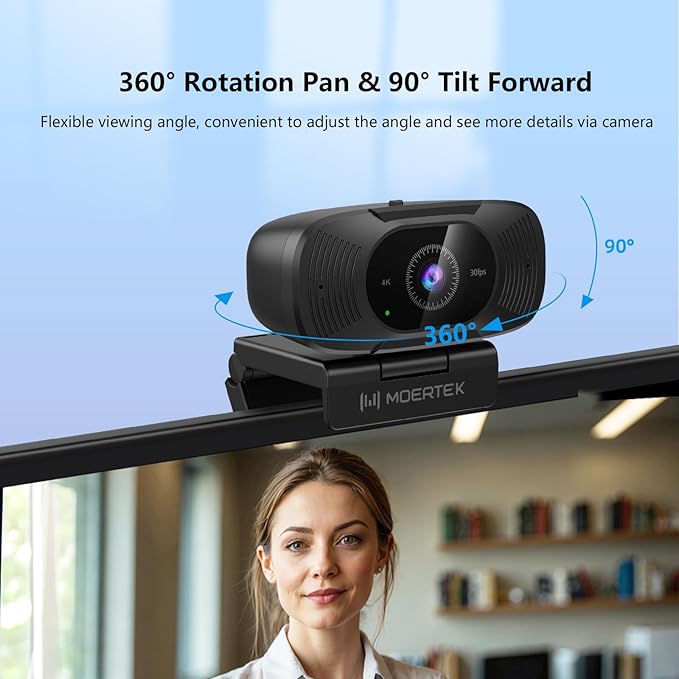4K Webcam with Microphone 1080P 60fps Webcam for PC 8MP UHD 92° Wide Angle Len Automatic Light Correction USB Camera with Privacy Cover External Computer Camera for Meetings/Video Call