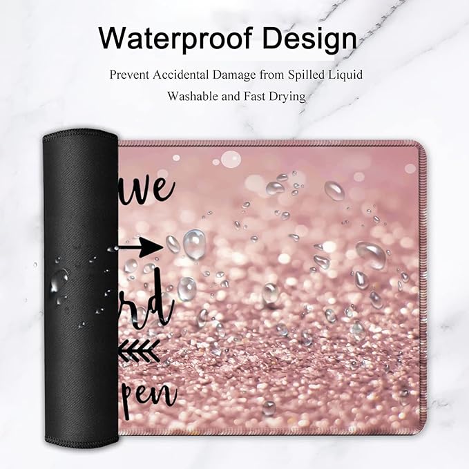 Large Gaming Mouse PadExtended Waterproof Desk Pad Protector (31.5 x 11.8) Ergonomics Memory Foam Mouse Wrist Rest Supportfor Home Office LaptopHard Work Inspirational Quotes Pink Gilt Mouse Mat