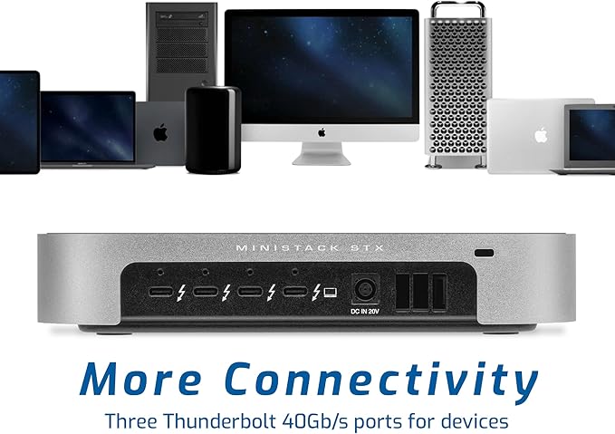 OWC miniStack STX Upgradable Storage Enclosure and Thunderbolt Hub/Mini Dock 4 USB-C Ports Supports 3.5 and 2.5 SSD HDD M.2 PCIe NVMe Upgrades. Works w/Mac Studio Mac mini and Other Devices