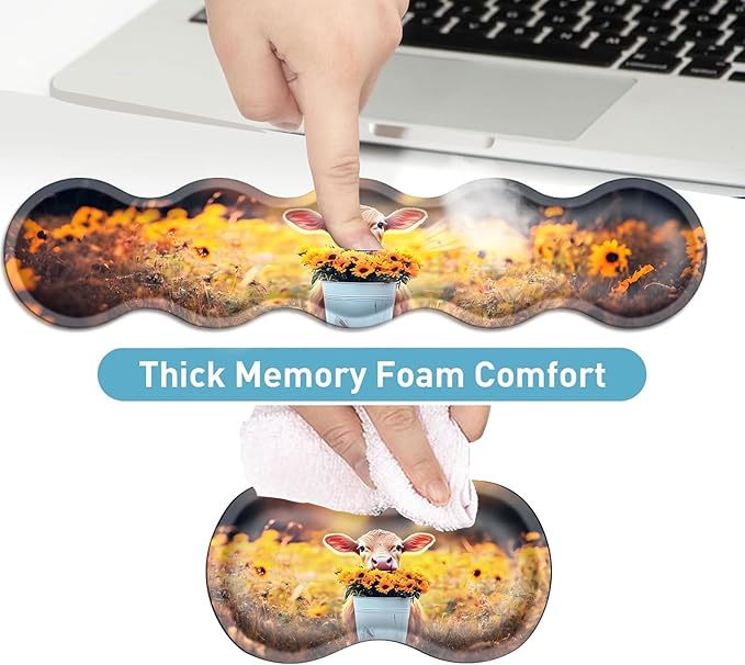 Keyboard Mouse Pad Set Extended Gaming Mouse Pad+Ergonomics Keyboard Wrist Rest Support Memory Foam Easy Typing Pain Relief 4Pcs XL Ultra Thick Desk MatCalf Sunflower Field