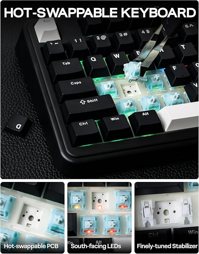 EPOMAKER TH99 Tri-Mode Wireless Mechanical Keyboard with 8000mAh Battery Hot Swappable Custom RGB Gaming Keyboard with Numpad Gasket Creamy for PC/Mac/Office (Black Creamy Jade)