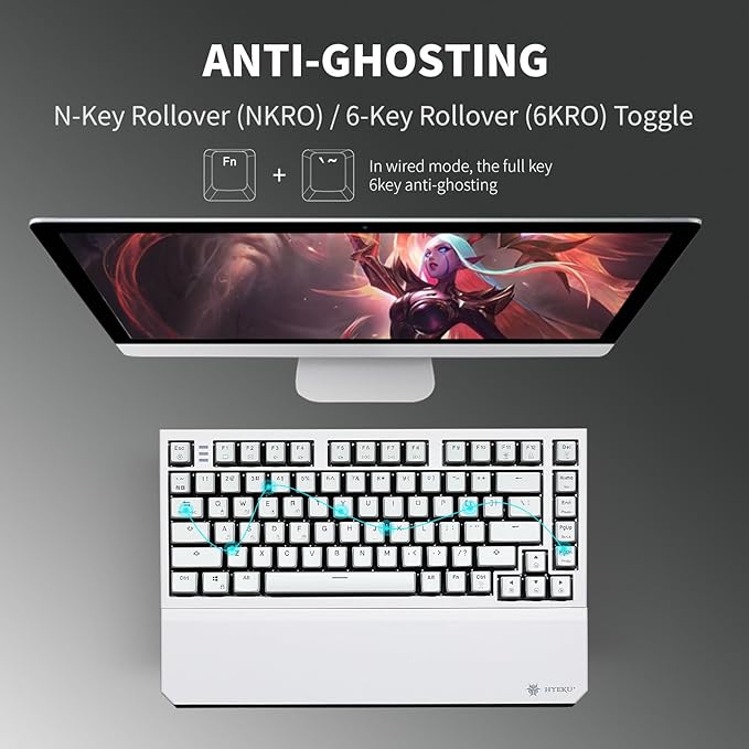 Hexgears X2 TKL Wireless Mechanical Gaming Keyboard with Magnetic Wrist Rest Dual-Mode 2.4GHz/USB-C Ergonomic Keyboard Pre-lubed Linear Switches White LED Backlit Computer Gaming Keyboards