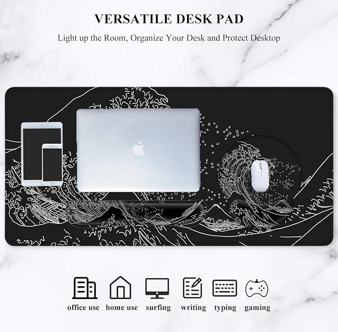 LATEEFAH Mouse Pad with Wrist Rest Large Mouse Pad Ergonomic Gaming Desk Pad Keyboard Wrist Rest Set 4-in-1 Desk Mat Keyboard Mat for Home Office