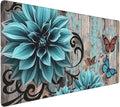Blue Floral Butterfly Mouse PadDesk MatLarge Waterproof Non-Slip Rubber Mousepad with Stitched Edges Office Home Computer Desk Accessories35.4X15.7