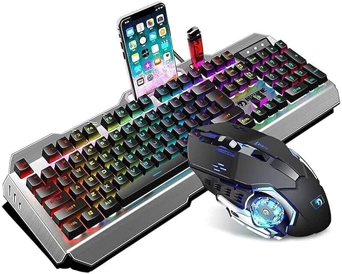 Gaming LED Backlit Keyboard and Mouse Combo with Emitting Character Adjustable REG LED Backlight Mouse Multimedia Keys Mechanical Gaming Keyboard2000 DPI for Windows &amp Mac PC Gamers (Color :