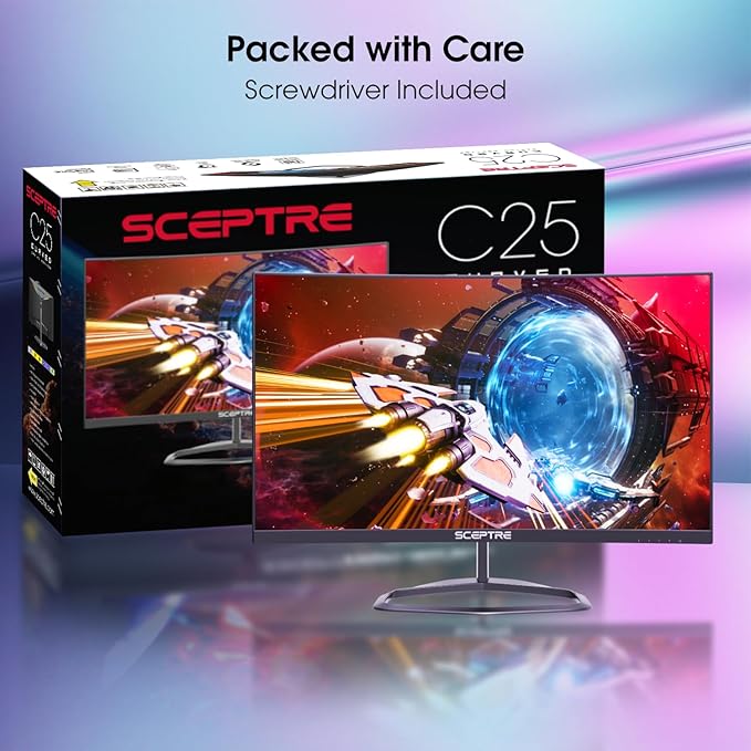 Sceptre New Curved 24.5-inch Gaming Monitor up to 240Hz 1080p R1500 1ms DisplayPort x2 HDMI x2 Blue Light Shift Build-in Speakers Machine Black 2025 (C255B-FWT240 Series)
