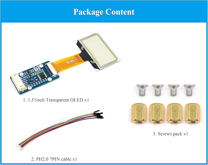 1.51inch Transparent OLED Compatible with Raspberry Pi 5/4B/3B+/3B/A+/Pi Zero W/Pi Zero 2W 128 x 64 Resolution SPI/I2C Interfaces Embedded Independent Driver Chip Light Blue Color Display