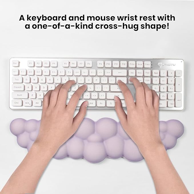 Memory Foam Keyboard Wrist Rest &amp Mouse Pad Set - Ergonomic Support for Laptop Mac &amp PC Cute Purple Cloud Design Non-Slip Base for Typing Gaming Pain Relief Comfortable Office Desk Must-