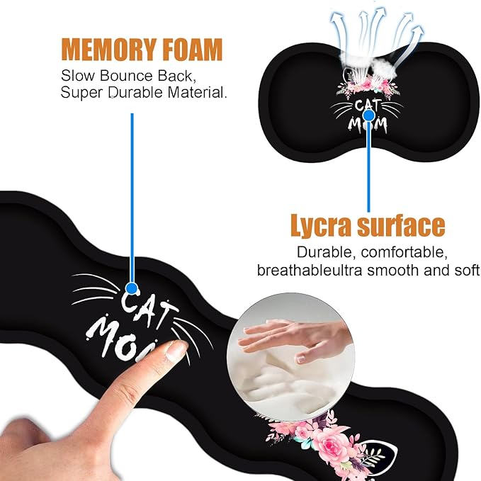 4 in 1 Ergonomic Keyboard Wrist Rest &amp Mouse Pad Wrist Rest Set Large XXL Gaming Desk Mat 31.5x 11.8 with Non-Slip Base Memory Foam for Home Office Study Gaming Cat Mom Floral
