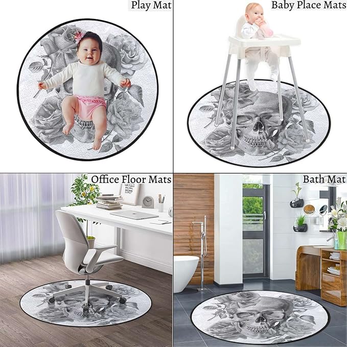 Romantic Style Round Office Chair Mat for Hardwood Floor Computer Gaming Rolling Chair Mat Floor Protector Mat Desk Rug Grey Monochrome IllustrationGrey Diameter 47.2 in