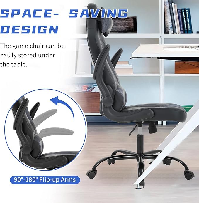 BLKMTY PC Gaming Ergonomic Computer Chair - Adjustable Office Swivel Video Game Racing Chair with Lumbar Support and Headrest - High Back Executive for Adults Grey