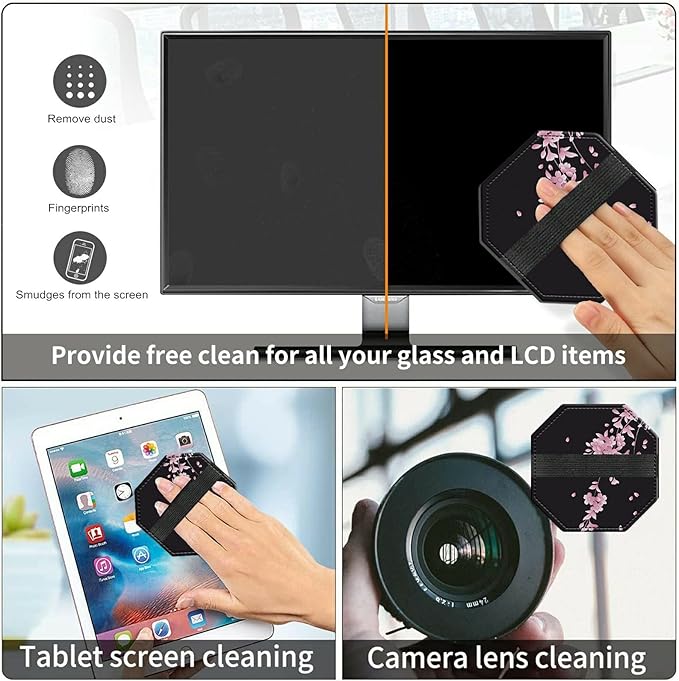 Wrist Rests for Keyboard and Mouse Support Gel Pad + Screen Cleaning Pad + Coaster Cloth Wipes for Laptop/Computer Screen Ergonomic Memory Foam Mousepad for Gaming/Work Cherry Blossoms