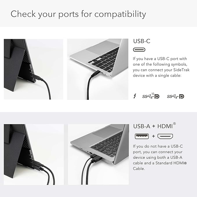 SideTrak  Solo Portable Laptop Monitor 15.6” FHD 1080P LCD Screen | Works with Mac PC Chrome PS4 Xbox Raspberry Pi &amp More | Powered by USB or Mini HDMI | Detachable Padded Case and Kickstand