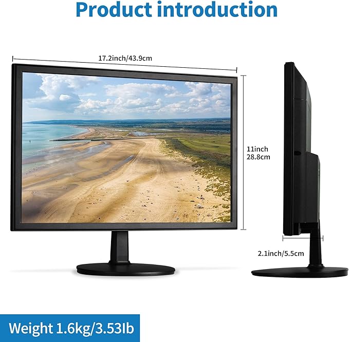 19 1440x900 PC Monitor Office Monitor HDMI VGA LED Desktop Display Dual Speakers60Hz5msVESA MountingWide Viewing Angle 170°Brightness 300cd/m²Tilt AdjustBusiness Computer Screen