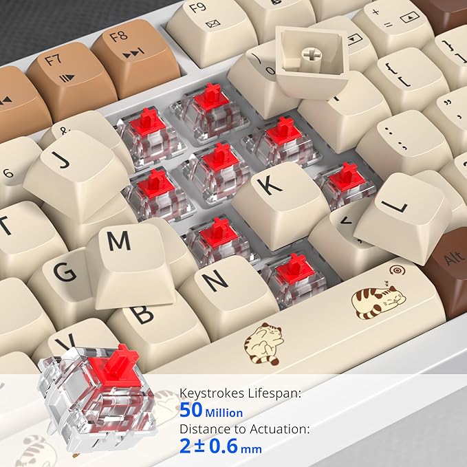 75% Mechanical Gaming Keyboard Coffee Cat Hot Swappable RGB Backlit Cute Keyboard with Knob Gasket Mount USB Wired Key Board 82 Keys Linear Red Switch Keyboards (82 Coffee Cat)