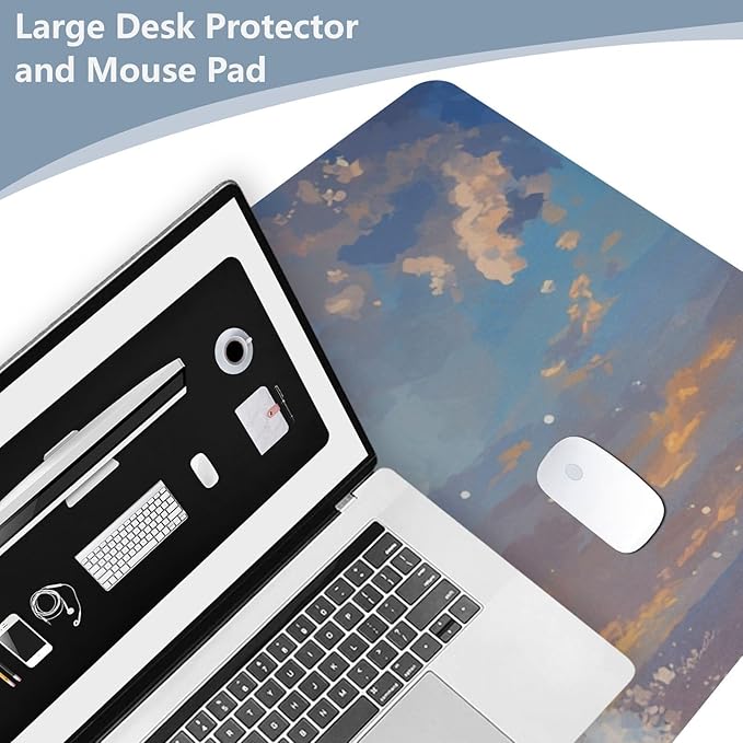 Mouse Pad Desk Mat Leather Desk Pad Large Gaming Desk Cover Protector Mat for Keyboard Computer Laptop Office Waterproof 47.2 x 23.6 Inch Dolphin Jumping Sunset Blue