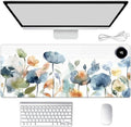 Heated Mouse Pad Hand Warmer Warm Desk Pad Mousepad Desk Mat with 3 Levels Heating and Auto Shut Down 31.5 x 13 inch PU Leather Warmer Keyboard Mat for Gaming Laptop Office Home Watercolor Flower