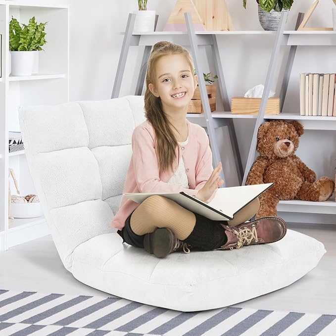 GORELAX Memory Foam Floor Chair 14-Poistion Adjustable Reading Gaming Chair Recliner Folding Cushioned Meditation Chair with Back Support Padded Lazy Sofa for Adults Kids (White)