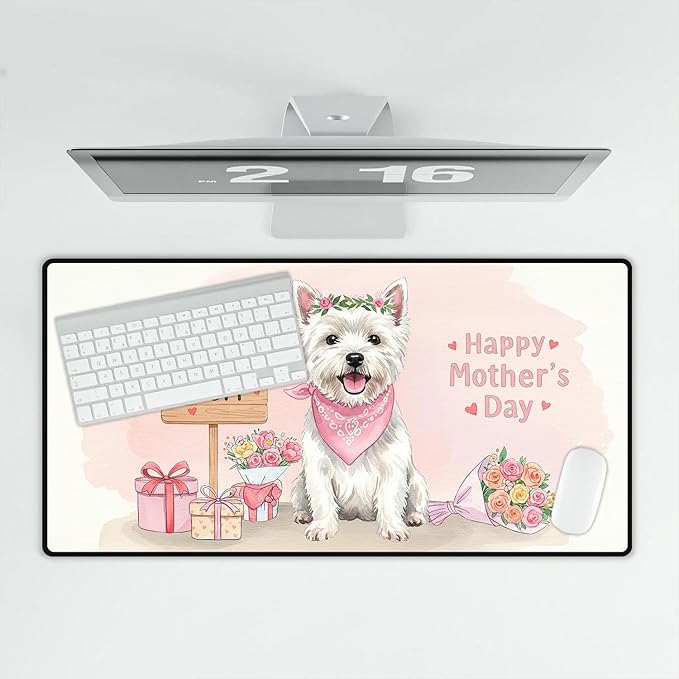 Happy Mother's Day Toy Fox Terrier Love Dog Mom Heart Flower Desk Mat Full Keyboard Mouse Pad Dog Lover Large Mousepad 12004