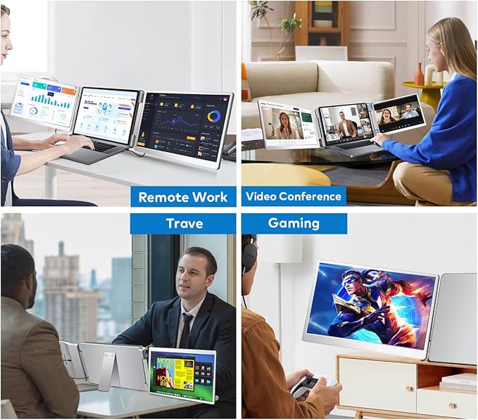 S7 Laptop Screen Extender14-inch Portable Travel Triple Monitor-Left Screen 360° FlipFHD 1200P IPS Triple Screen Laptop Monitor Extender for 12-16.5 LaptopsCompatible with Win and MacBookGray