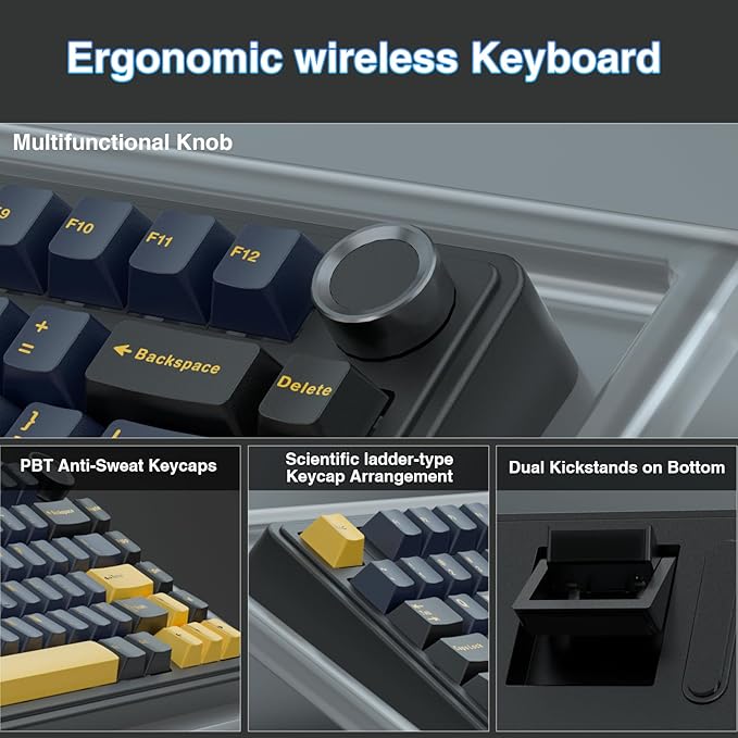 AULA F75 75% Wireless Mechanical Keyboard Hot Swappable Creamy Keyboard Pre-lubed Greywood Switches RGB Backlit Gaming Keyboards 2.4GHz/Type-C/BT5.0(Cool Black)