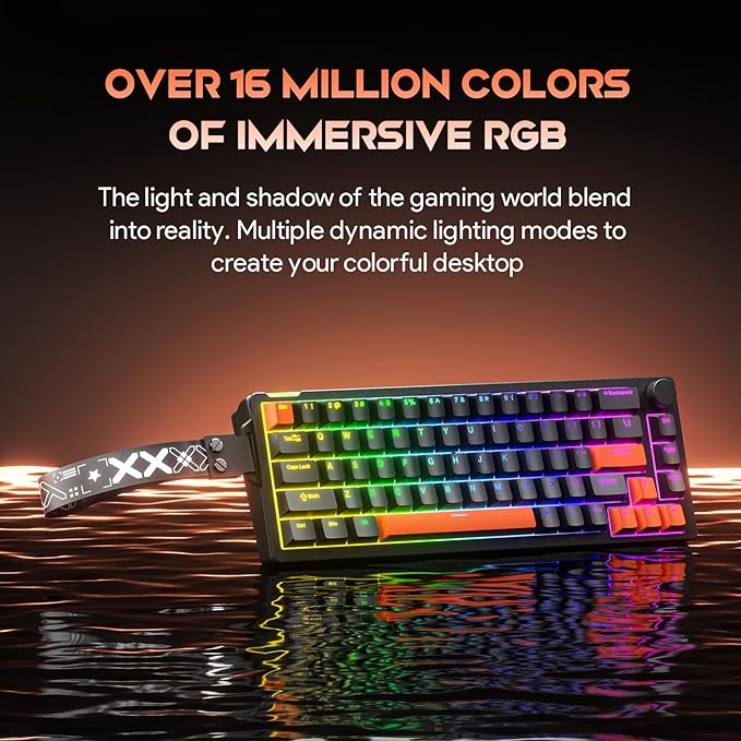 68% Wired Gaming Keyboard with Volume Knob RGB Backlit Mechanical Keyboard Gasket Mount with PBT Keycaps8000 Hz Polling Rate Hall Effect Cream Switches Hot-Swap for FPS Games (Black+Orange)