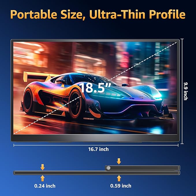 Portable Monitor 18.5 inch FHD 125% sRGB 100Hz IPS HDR HDMI USB-C Travel Monitor for Laptop MacBook PC Surface PS5 Xbox Large External Display with Kickstand &amp Speakers VESA Compatible