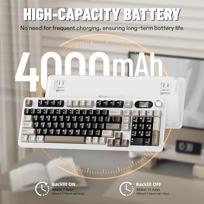ATTACK SHARK X98PRO Wireless Mechanical KeyboardMulti-Function Knob&ampTFT ScreenTri-Mode BT/2.4GHz/USB-C KeyboardHot-Swappable RGB Backlit4000mAh 98 KeysCloud Drivefor Win/Mac/Linux-Creamy Whi