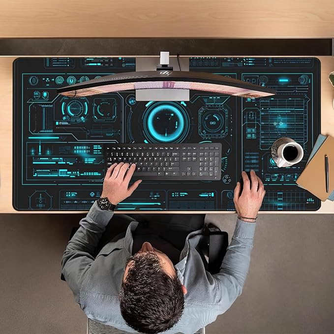Large Extended Gaming Mouse Pad (48 x 24) Big Desk Matt for Desktop Waterproof Computer Keyboard Mat for Esports Pros/Gamer/Desktop/Office/Home-Cyberpunk Black and Blue
