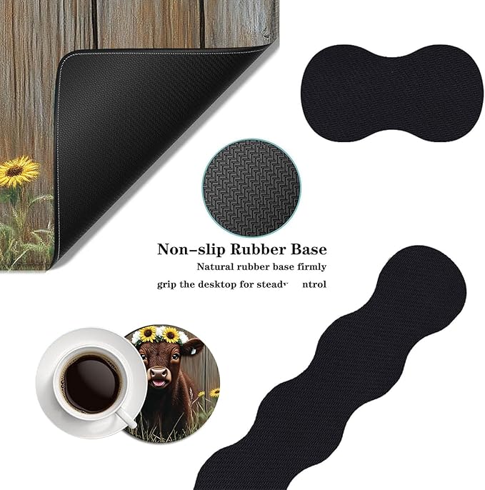 Mouse PadLarge Desk Mat Set 4in1 XL Mousepad + Keyboard Wrist Rest+Mouse Wrist Rest+Coaster with Ergonomic Desk Pad for Home Office Table Computer Cover -Calf with Sunflower Crown