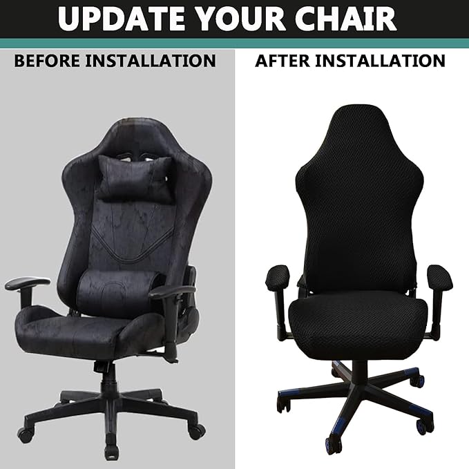 OQHAIR Stretchable Gaming Chair Cover - Washable Removable Water Resistant Ergonomic Reclining Racing Style - Dark Gray